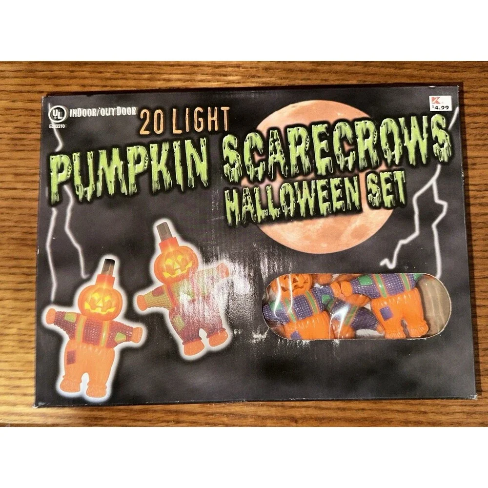 K-Mart Halloween 20 Flashing Scarecrow Pumpkin Lights Outdoor & Indoor NOS